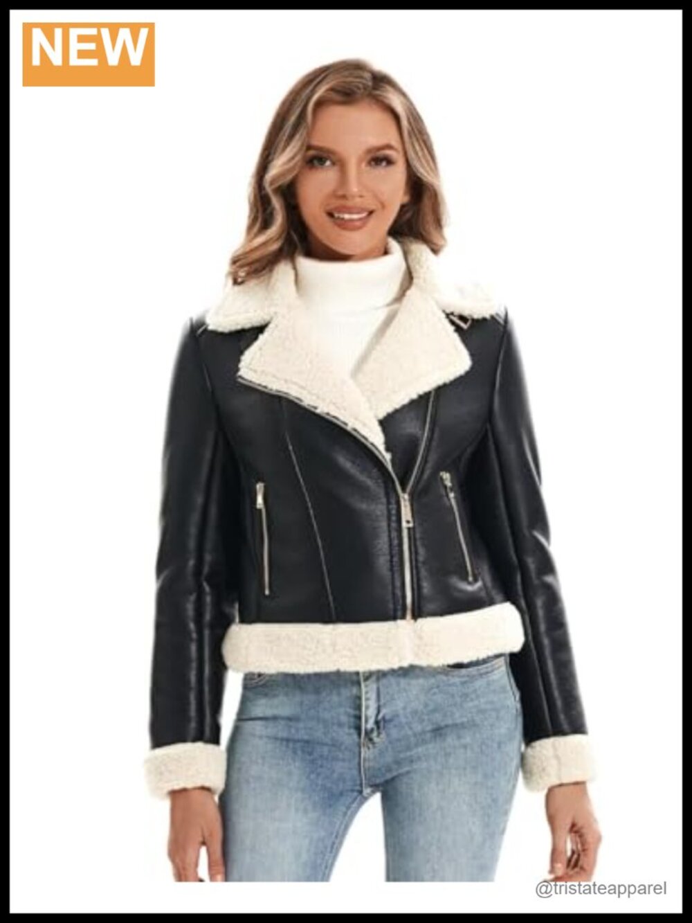Faux Fur Leather Jacket Women Sherpa Lined Moto Coat